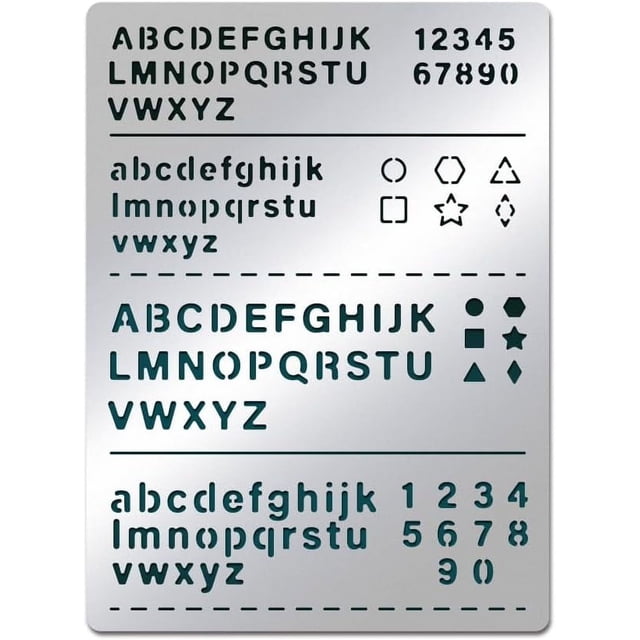 Plantillas de letras de metal, letras mayúsculas y minúsculas, pentagramas, triángulos, plantilla de acero inoxidable, herramienta de registro.