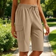 thumbnail image 2 of Besolor Womens Running Shorts High Waist Elastic Drawstring Lightweight Quick Dry Casual Athletic Workout Knee Length Shorts with Pocket, 2 of 7