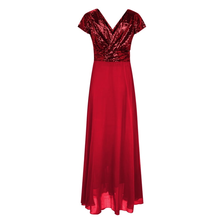 Baqcunre Women's V Neck Sequined Chiffon Panel Evening Gown Long Dress Elegant Party Bridesmaid Dresses Maxi Dress for Women Womens Dresses formal Dress New Years Eve Dress,Red,Size XL - Walmart.com Baqcunre Women's V Neck Sequined Chiffon Panel Evening Gown Long Dress Elegant Party Bridesmaid Dresses Maxi Dress for Women Womens Dresses formal Dress New Years Eve Dress,Red,Size XL - Walmart.com