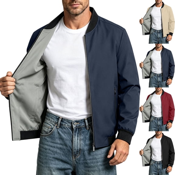 Men's Casual Lightweight Bomber Jacket Zip Up Stand Collar Baseball Jacket Solid Color Casual Windproof Jacket For Spring Autu Commute Casual Daily Outings