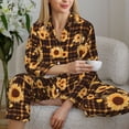 thumbnail image 6 of Honeii Brown Plaid Sunflower print Women's Pajama Sets Long Sleeve Button Down Sleepwear Nightwear Soft Pjs Lounge Sets-X-Large, 6 of 7