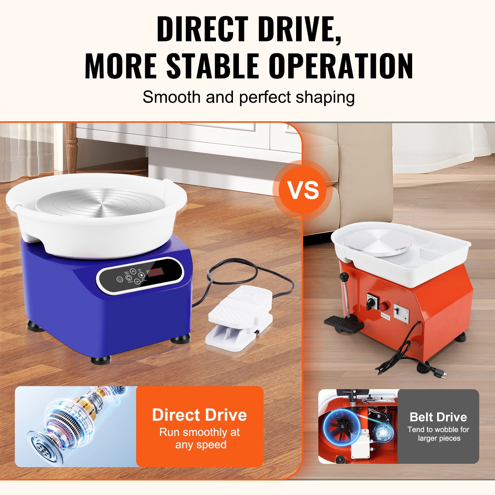 KFFKFF 11 Inch Pottery Wheel Ceramic 350W Wheel Blue Foot Pedal Touch Screen Apron
