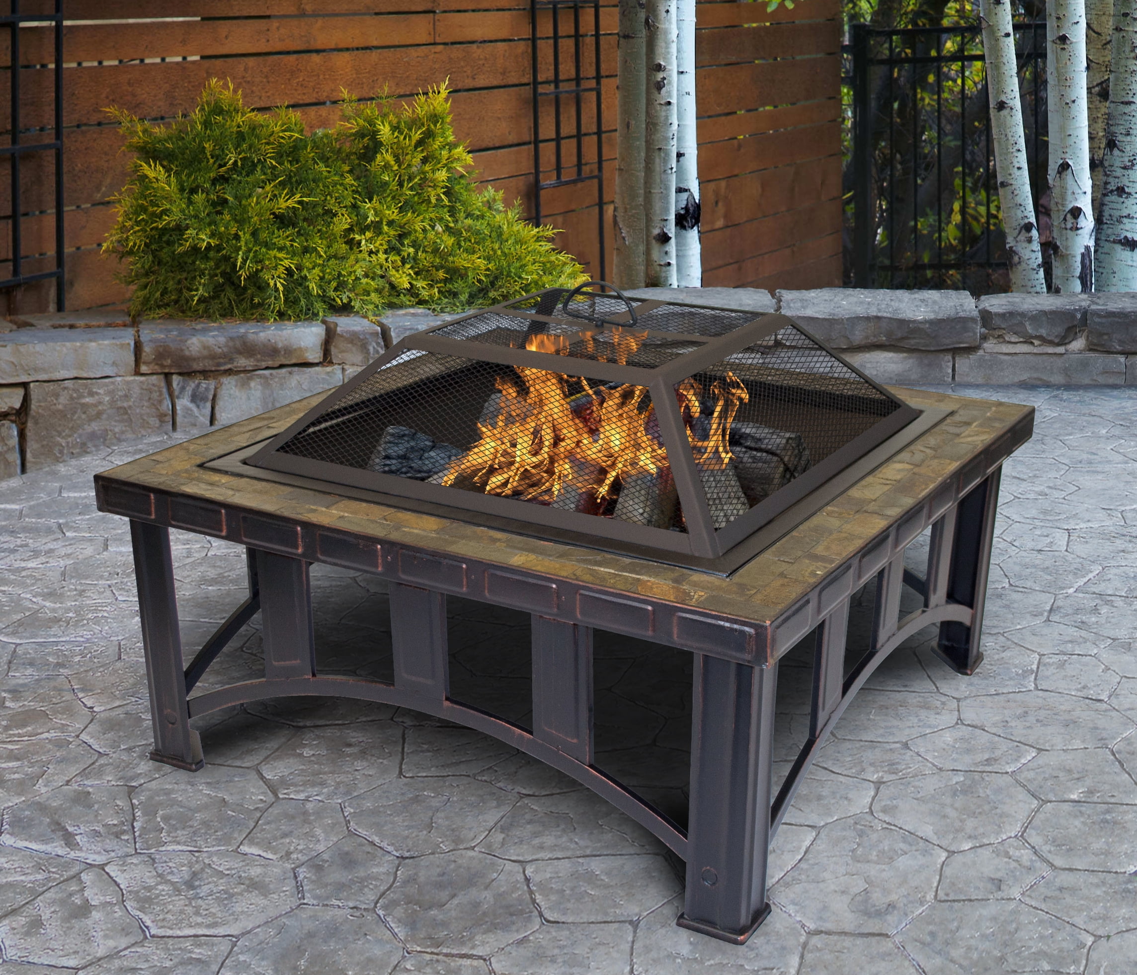 Outdoor Leisure Products 30 inch Square Steel Fire Pit with Decorative