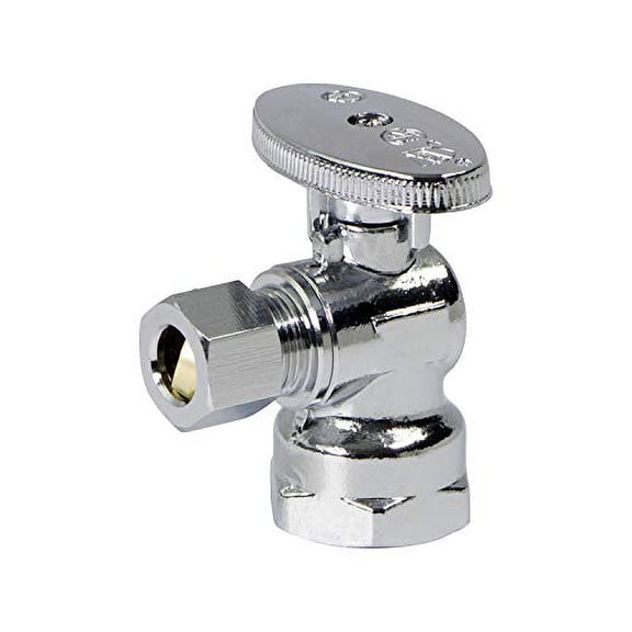 MIDLINE VALVE 81114QS-OM Water Supply Stop Valve with Quarter Turn Wheel; Lead Free; One Piece Design; Angle Shut-off for Toilet, Sink, Dishwasher; 1/2 in. FIP x 1/4 in. O.D. COMP; Chrome Pl