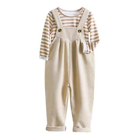 

Children Kids Toddler Girls Long Sleeve Stripe Printed Top Suspender Pants Set Outfit
