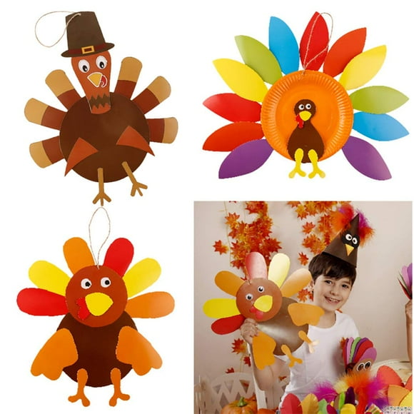 3 PCS Thanksgiving Turkey Craft Kit DIY Turkey with Colorful Feathers and Dot Glues Thanksgiving Stickers for Thanksgiving Party School Activities Decoration Supplies