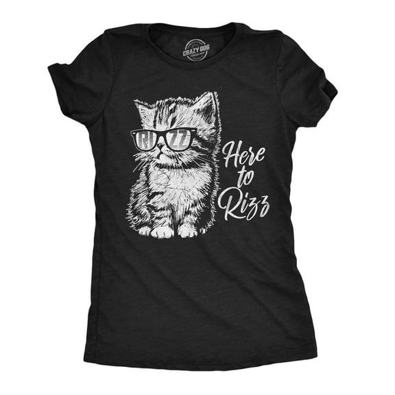 Womens Funny T Shirts Here to Rizz Sarcastic Kitten Graphic Novelty Tee for Ladies Womens Graphic Tees