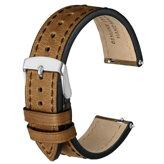 Vintage Leather Watch Band,18mm Quick Release Replacement Calf Skin Watch Strap for Men and Women,Stainless Steel Buckle