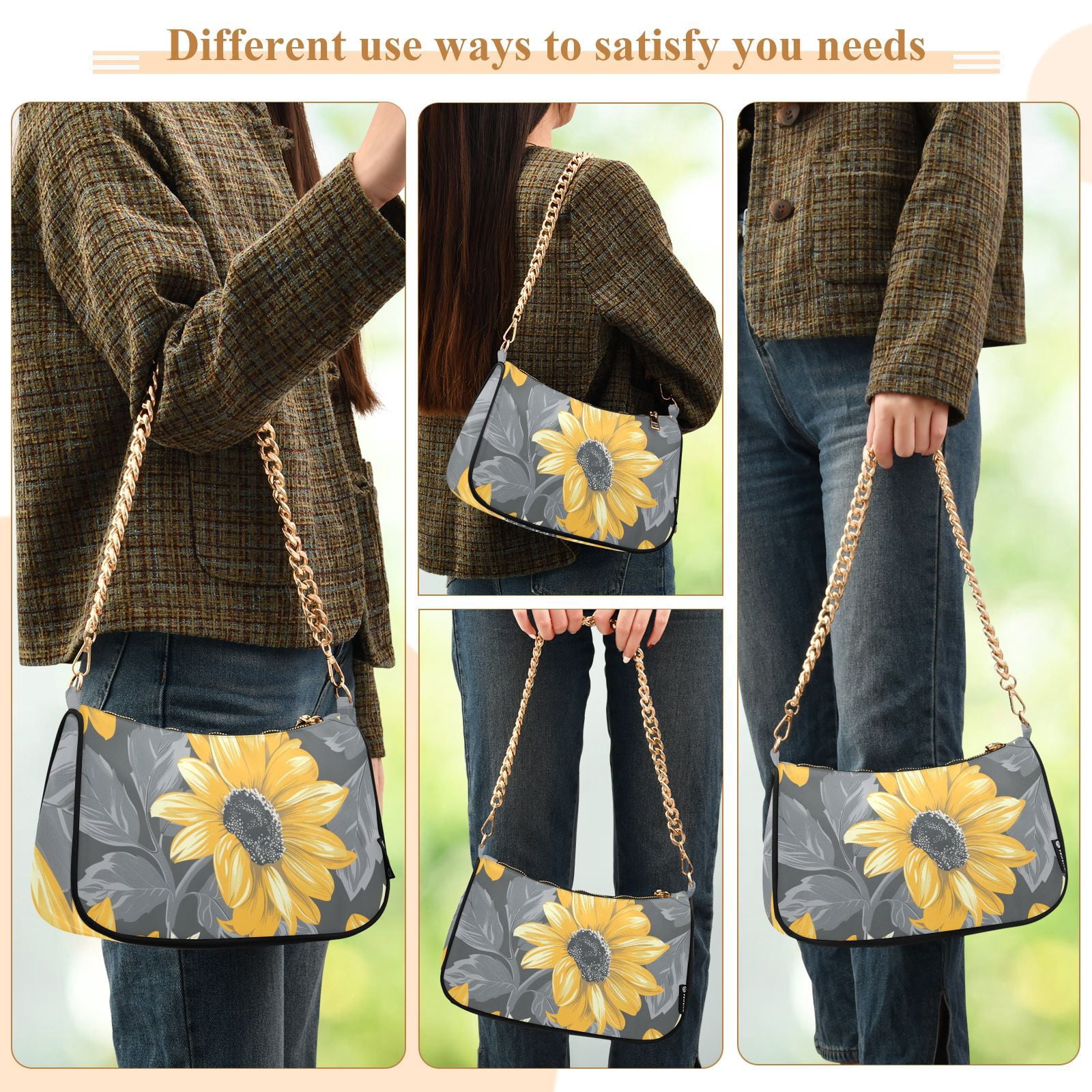 Sunflowers and LeavesWomen Small Shoulder Bag Crossbody Tote Hobo Bags Purse Clutch Handbags with Chain Strap for Women