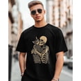 thumbnail image 3 of Camisetas para hombre, camiseta de algodón con cuello redondo y diseño de esqueleto de gato, estilo retro de manga corta., 3 of 8