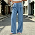 thumbnail image 3 of Lenpel Womens Cotton Linen Pants Lounge Pleated Pull on Low Rise Baggy Trousers Loose Comfy Wide Leg Clothes for Beach Vacation, 3 of 7