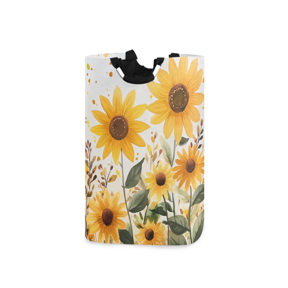 Yayeee Freestanding Laundry Hamper with Handle Collapsible Large Storage Basket for Clothes, Beige Sunflowers