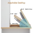 thumbnail image 3 of Advwin Kids Desk and Chair Set for 5-12 Years, Wooden Study Desk with Adjustable Tilt Desktop, Hutch, Drawer & Storage Cabinet, Student Writing Table for Bedroom or Homeschool, White+Wood, 3 of 10