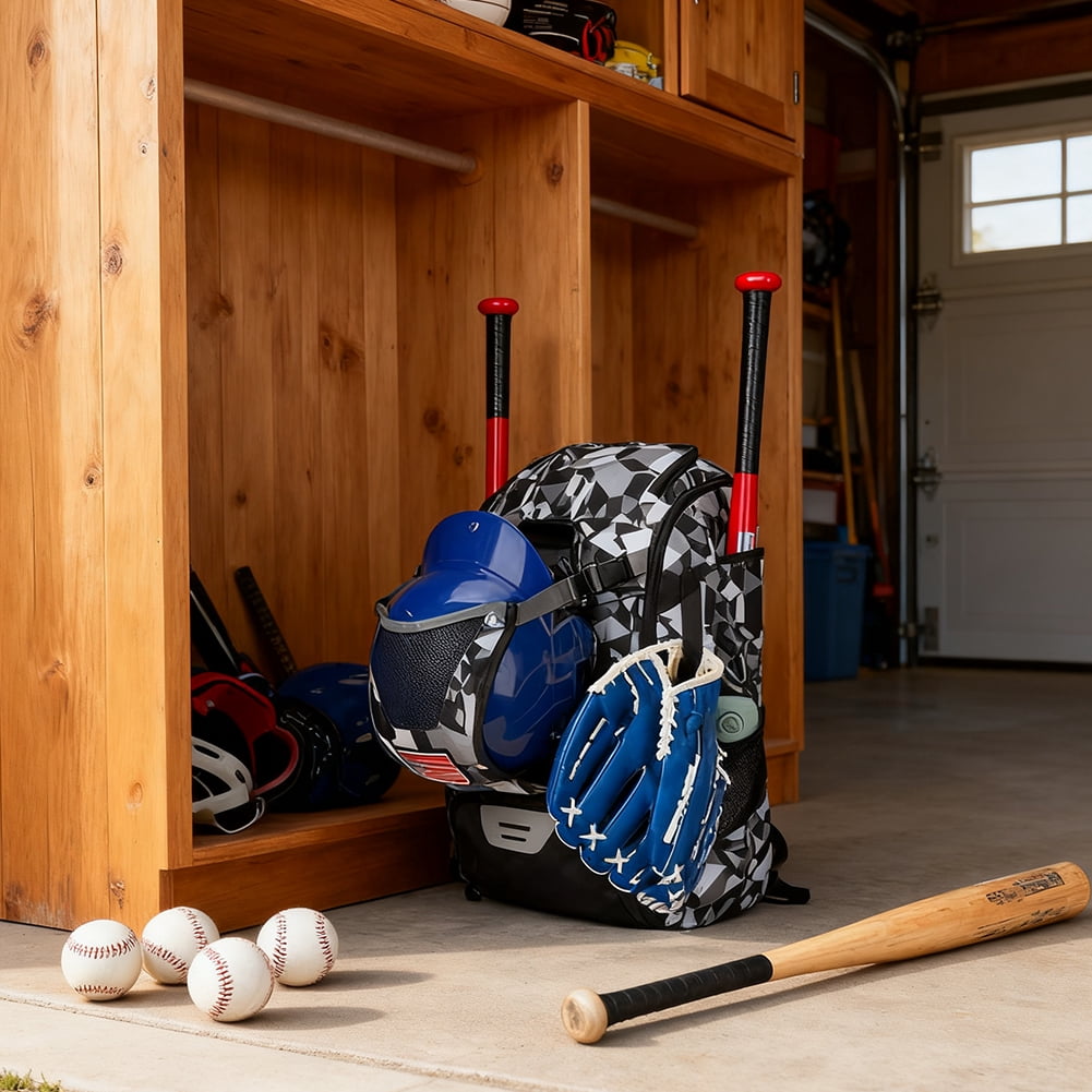 HUISZJ 43L Baseball Bag, Large Baseball Backpack with Side Pockets, Durable Softball Backpack with Shoe Compartment, Style 3