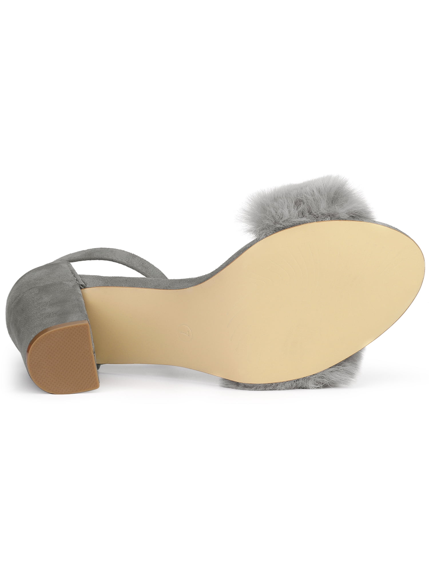 DARING DIVA Women's Ankle Strap Faux Fur Block Heels Beige Sandals for Wear Gray 9