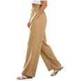 thumbnail image 2 of YABCSAZ Womens Cotton Linen Pants Casual Drawstring Elastic High Waisted Wide Leg Pants Loose Lounge Trousers Solid Color Casual Palazzo Pants with Pockets, 2 of 10