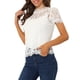 thumbnail image 4 of INSPIRAR CHIC Blusa de Encaje Floral con Corte Escallopado de Manga Corta Semi Transparente 3XL Blanca, 4 of 7