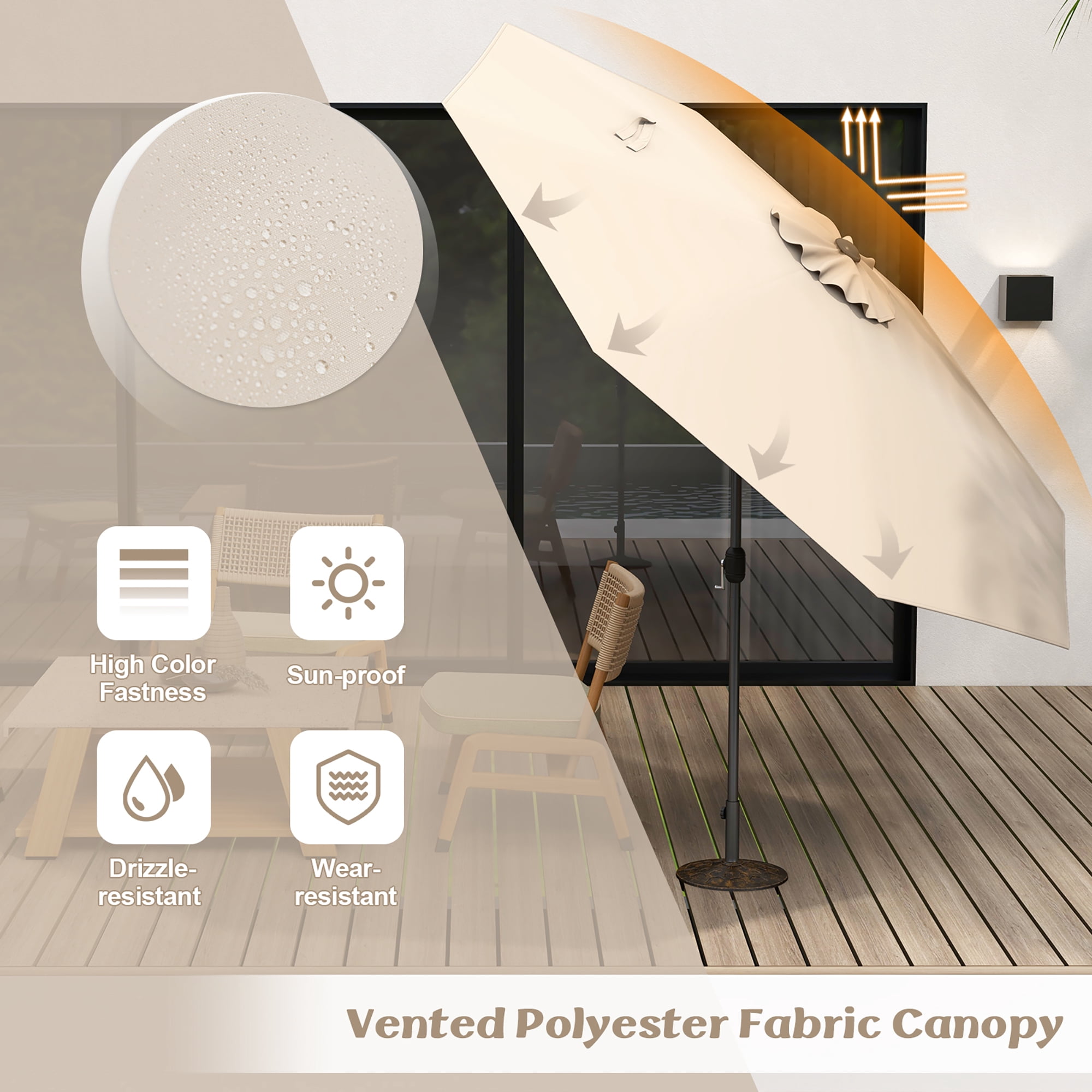 Gymax 300 CM Patio Umbrella Heavy Duty Market Umbrella w/ Tilt Mechanism Crank Handle Beige