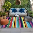 thumbnail image 2 of Mexican Style Outdoor Rug for Patio/Deck/Porch, Non-Slip Large Area Rug 3 x 5 Ft, Colorful Mexico Stripes Blue Yellow Indoor Outdoor Rugs Washable Area Rugs, Reversible Camping Rug Carpet Runner, 2 of 8