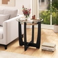 thumbnail image 3 of 2PSC 24" Round Side Table Glass End Table Classic with Tempered Glass Top Cross Black, 3 of 10