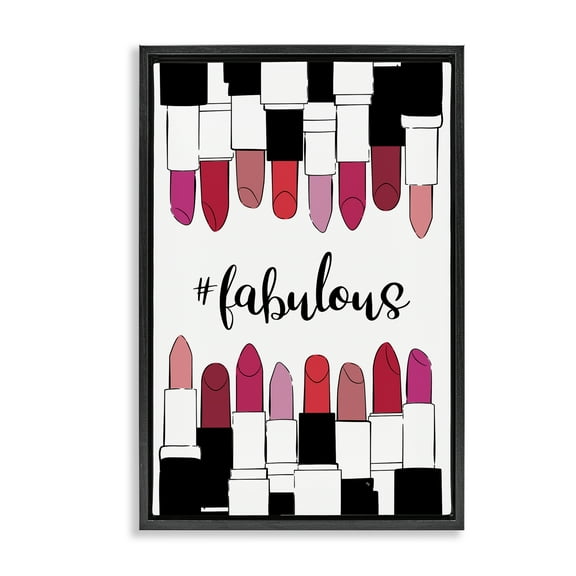 Stupell Industries Hashtag Fabulous Lipstick Beauty & Fashion Painting Black Floater Framed Art Print Wall Art, 17 x 25