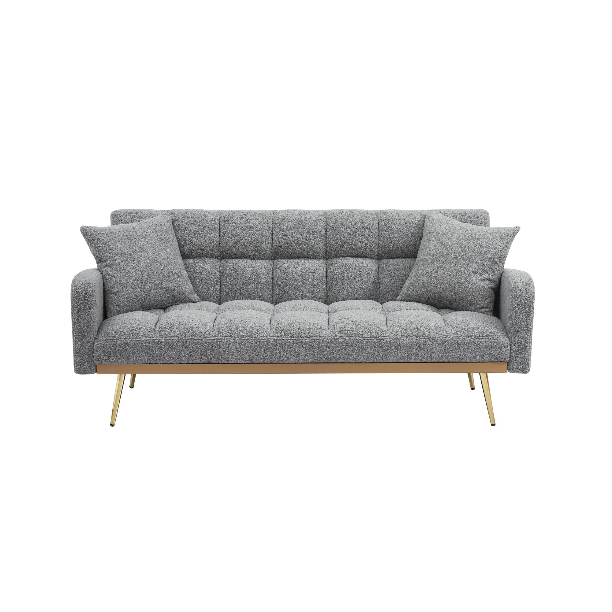 MAYEERTY Compact Sofa Bed, Teddy Fabric Loveseat, Convertible Guest Bed for Space-Saving Bedroom Nooks, Grey