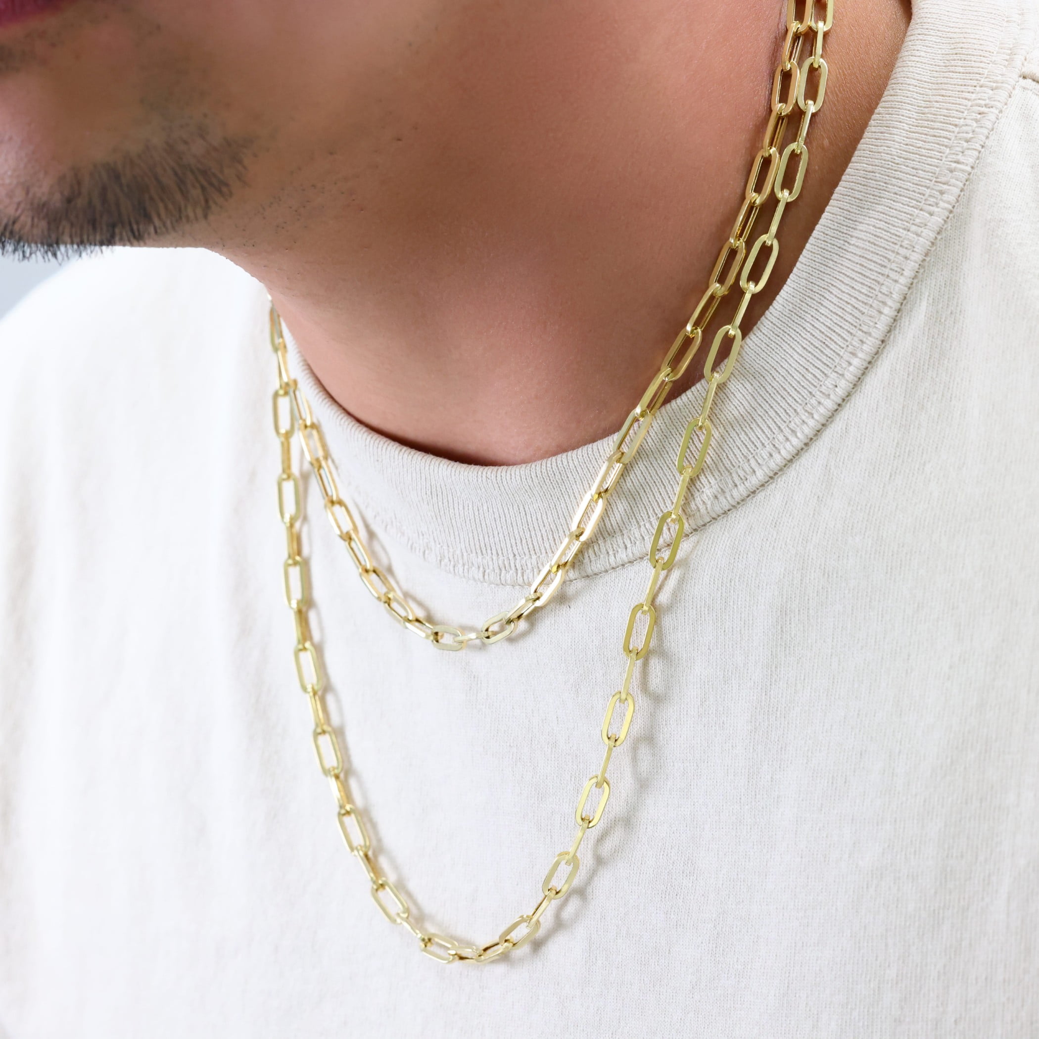 Nuragold 10k Real Yellow Gold Paperclip 5mm Elongated Cable Link Necklace (16"-24") Dainty Italian Jewelry for Men & Women