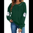 thumbnail image 1 of Suéter Informal de Larga con Cuello Redondo y Estampado de Calavera Fantasma para Mujer, para Otoño e Invierno, con Farolillos de Halloween Verde Oscuro XL, 1 of 9