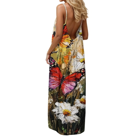 Sakmal Tropical Backless Cami Dresses Womens Moomoo Maxi Hawaiian Beach Lounge Dress Crew Neck Sleeveless Sundress for Women L