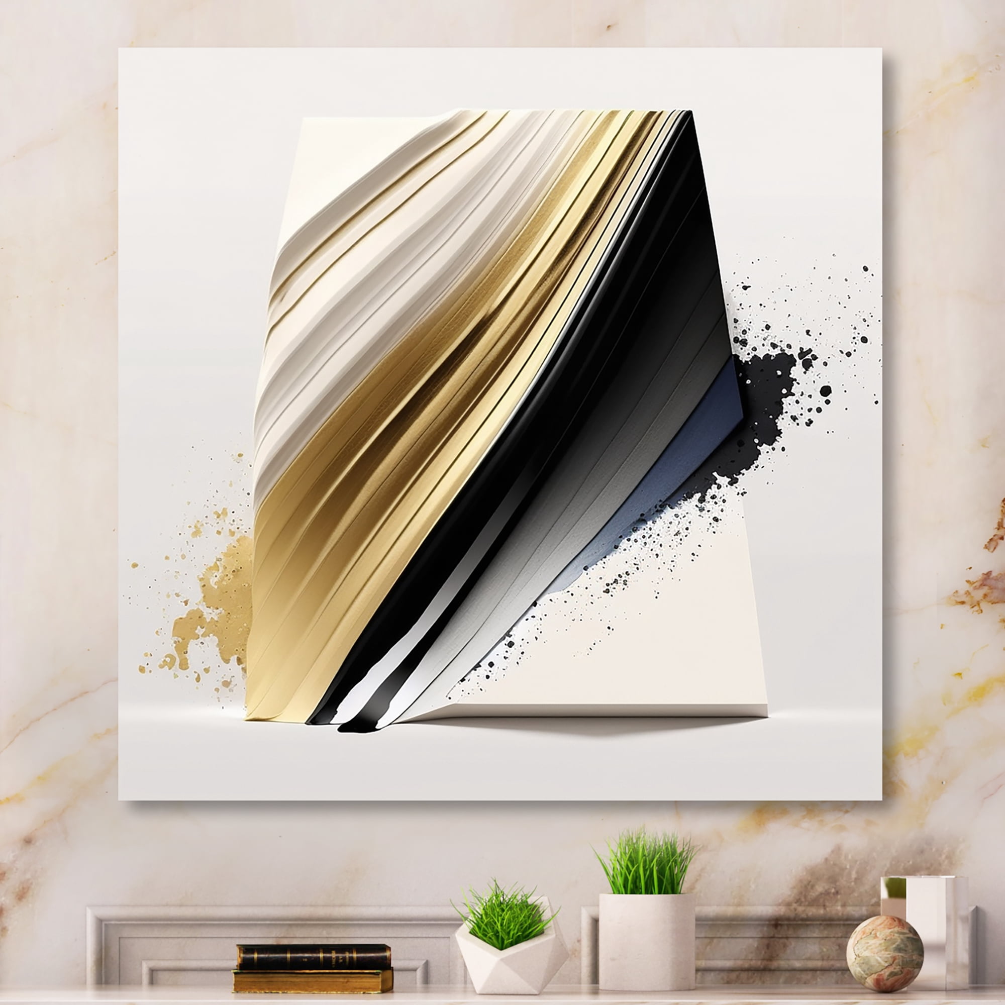 Designart Black And Gold Cubic Expression IV Canvas Wall Art