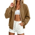 thumbnail image 2 of LEKWK Bomber Jacket Women Full Zip Long Sleeve Elegant Coat with Pockets Corduroy Vintage Relaxed Fit Casual Fall Fashion Outerwear Khaki XXL, 2 of 6