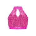thumbnail image 6 of Eandarui Kids Girls Sequins Metallic Ballet Jazz Hip Hop Dance Outfits Halter Crop Top with Asymmetric Tutu Skirt Set Hot Pink 10, 6 of 7