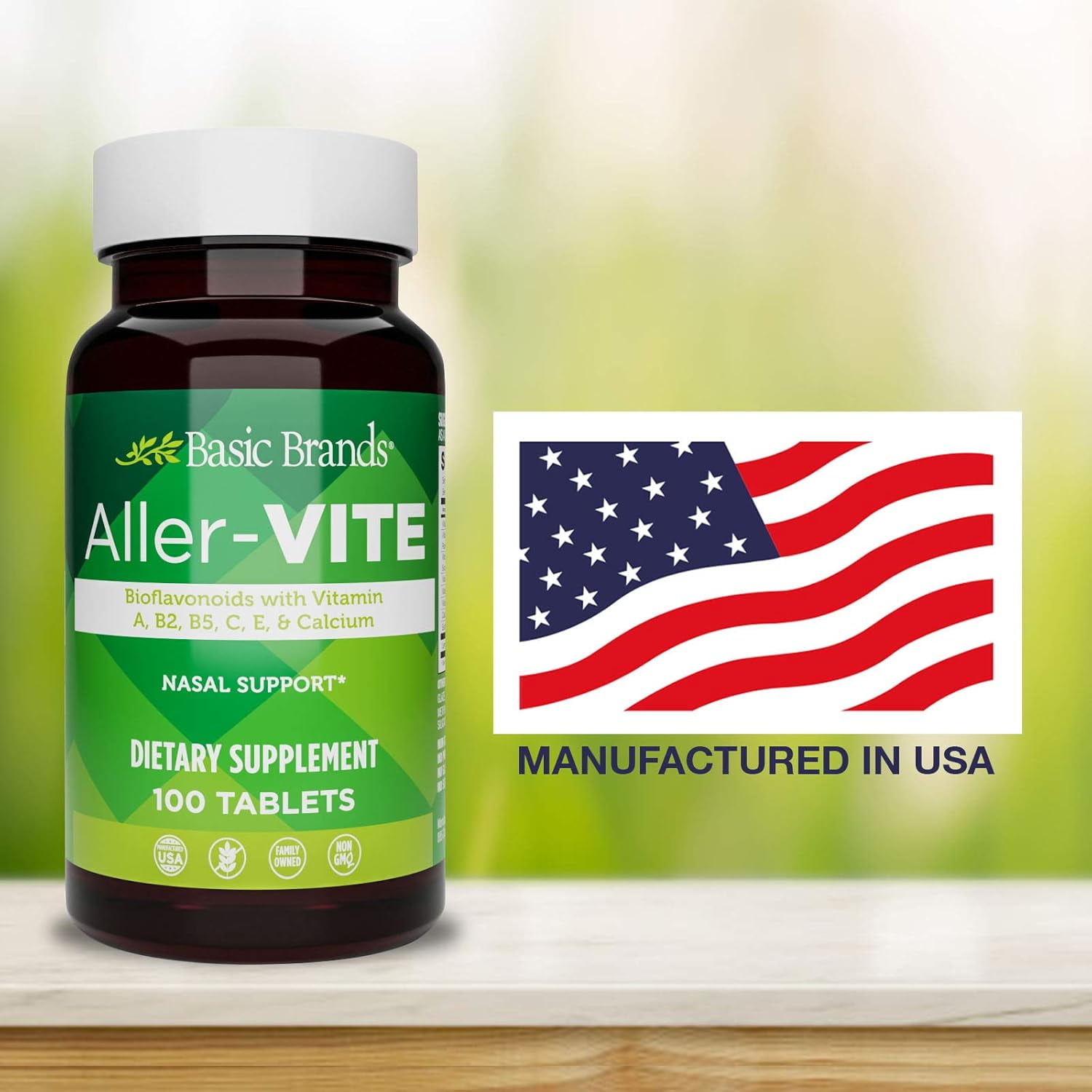 Basic Brands Aller-Vite Bioflavonoid Nasal Support for Itchy Eyes & Runny Nose, 200 Tablets