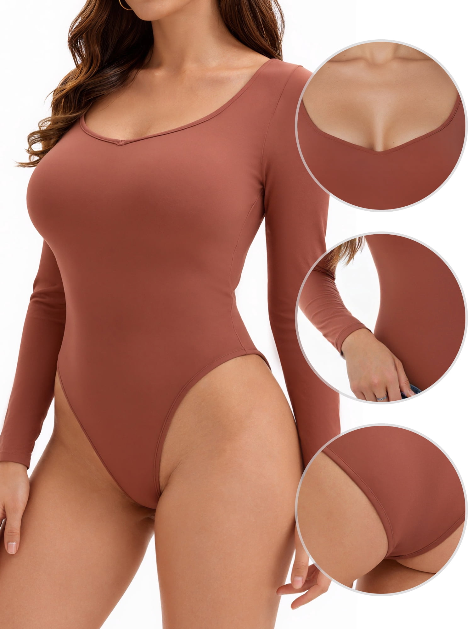 DARING DIVA V Neck Tummy Control Brief Shapewear M Brown