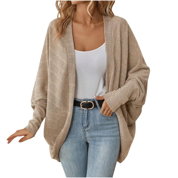 jtjvou Women Batwing Sleeve Sweater Cardigan Soft Knit Coats Open Front Cocoon Sweaters Casual Loose Cardigans Outerwear,Khaki,M