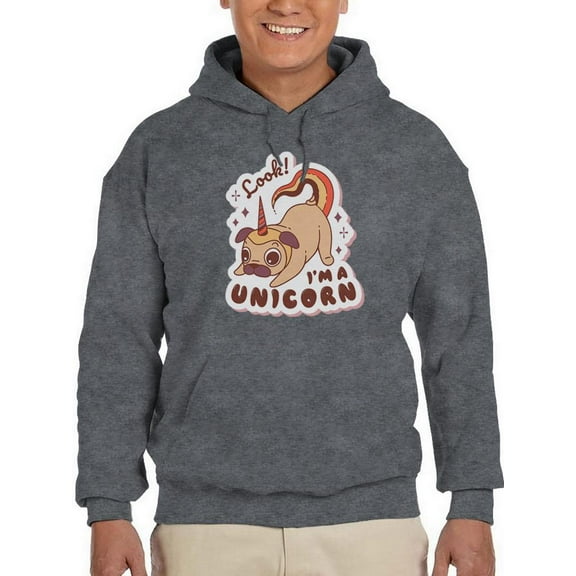 Look! I'm A Unicorn. Pug Hoodie Men -Smartprints Designs, Male x-Large