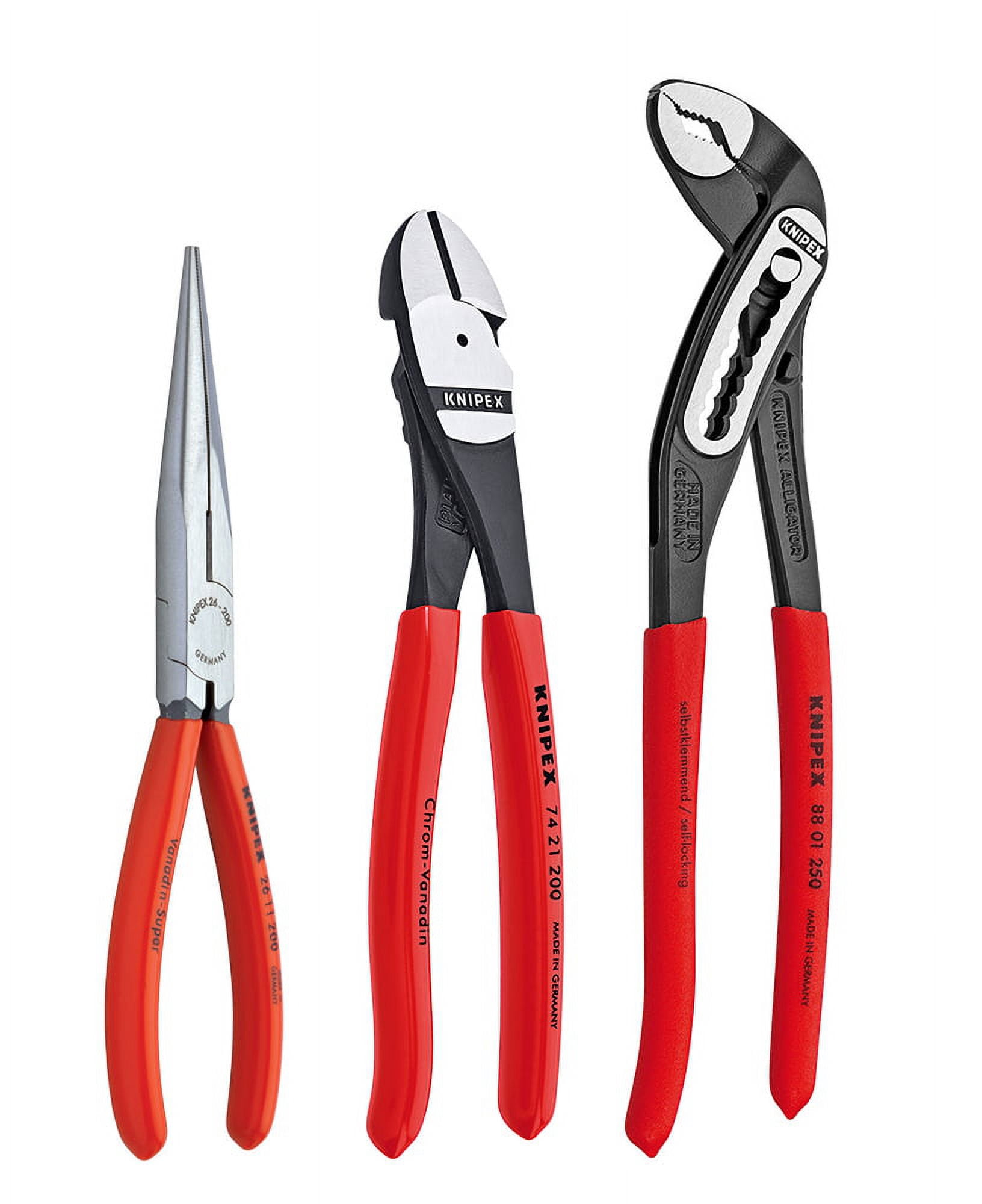 KNIPEX Tools 00 20 08 US1, Long Nose, Diagonal Cutter, and Alligator Pliers Tool Set, 3-Piece