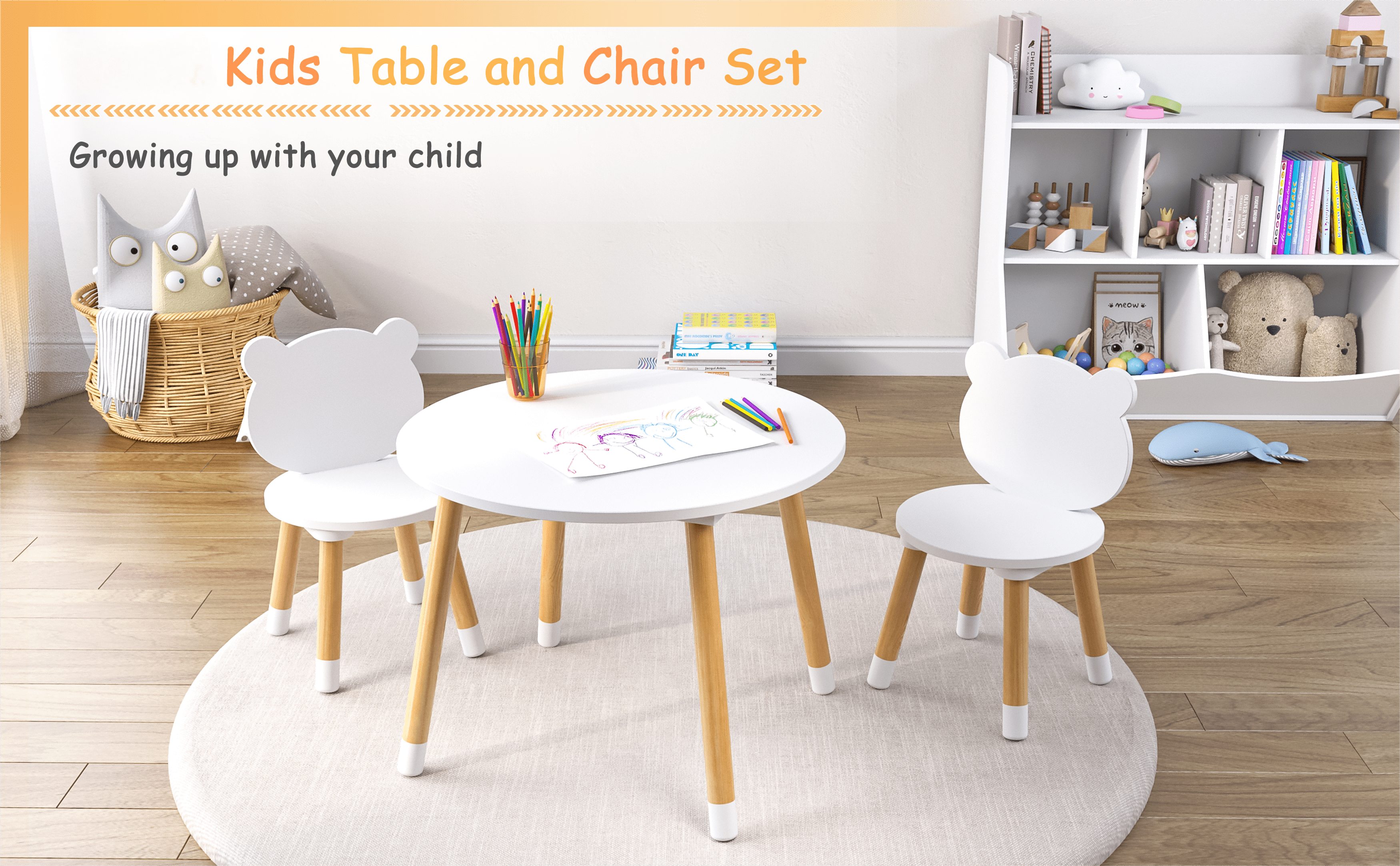 STAROUS 3-Piece Multifunction Kids Round Table and Chair Set, White
