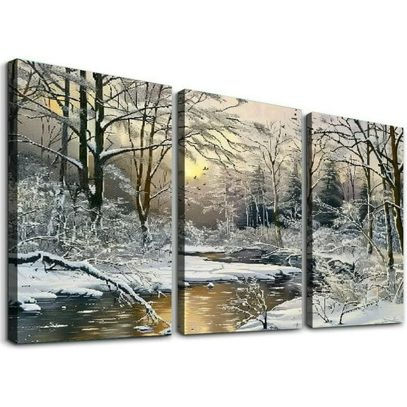 Ulloord Canvas Wall Art Winter on The Lake - Landscape Framed
