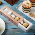 thumbnail image 4 of BAKIPACK 20 cajas de trufas de oro rosa, cajas de chocolate, cajas de dulces con bandeja de plástico de 4 piezas (tamaño de bandeja con 5,75 x 2,75 pulgadas), embalaje extraíble con fundas transparent, 4 of 5