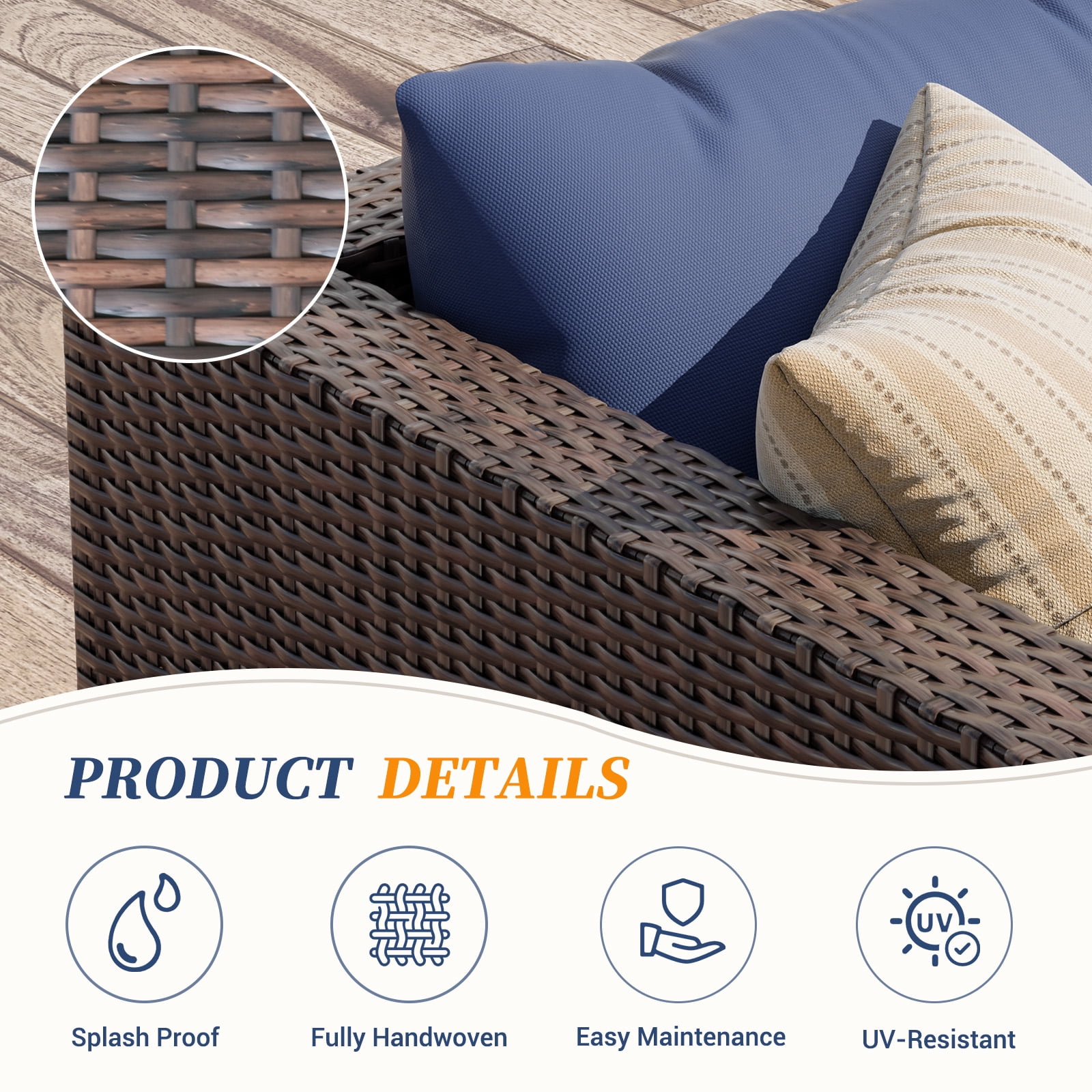 ELPOSUN 5-Piece Patio Furniture Set,Patio Conversation Set All-Weather Wicker Outdoor Sectional Sofa Set with Table & Cushions, Blue