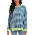 thumbnail image 2 of Sudadera a Rayas para Mujer ATHLECHIC Ajuste Holgado de Manga Larga Cuello Redondo Top XL Verde Rosa, 2 of 4