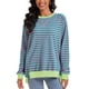 thumbnail image 2 of Sudadera de Rayas para Mujer ATHLECHIC Ajuste Holgado de Manga Larga Cuello Redondo Top L Verde Rosa, 2 of 4