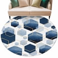 thumbnail image 2 of 5ft Round Rug, Navy Blue Marble Non-Skid Rubber Backing Large Area Rugs - Living Room Bedroom Home Office, Gold White Geometric Hexagon Modern Indoor Floor Mat Carpets Washable Rug, 2 of 9