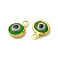 thumbnail image 3 of Ion Plating(IP) 304 Stainless Steel with Glass Enamel Charms Real 18K Gold Plated Flat Round with Evil Eye Pattern Mixed Color 9.5x6.5x2.5mm Hole: 1.6mm, 3 of 4