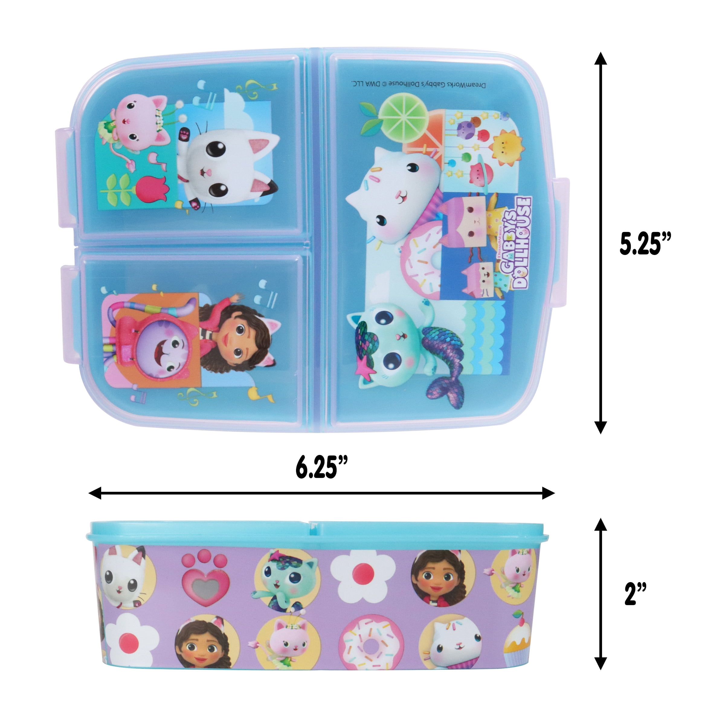 Gabby's Dollhouse Multi Compartment Lunch Box Set - Bento Box with Multiple Compartments - Spill-Proof and Leak-Proof - Durable and Easy to Clean