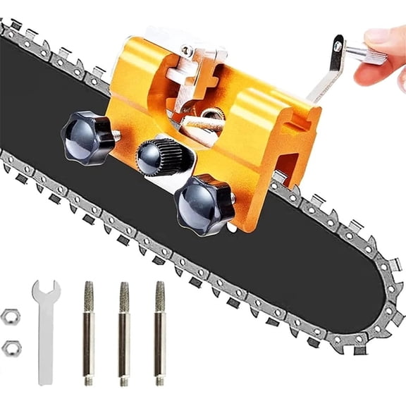 Hand-Cranked Chainsaw Sharpener Kit - Portable Aluminum Alloy Sharpening Jig with 30° Angle Guide, Whetstone & Brush, Fits Gas/Electric Chainsaws