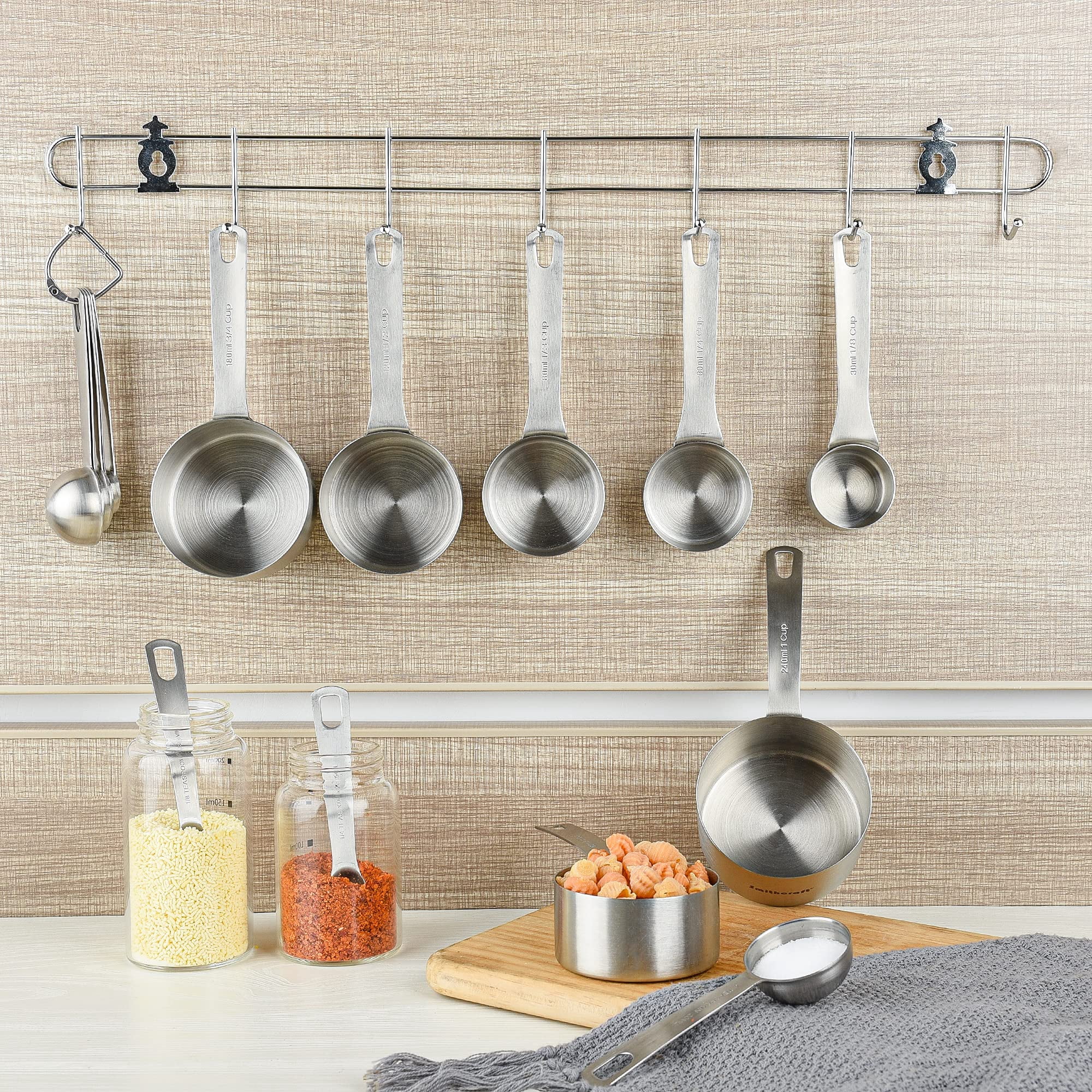 Measuring Cup Set Of 8  18/8 Stainless Steel Cups For Kitchen & Baking Heavy Duty Metric Measure With 2/3 3/4 Meaure