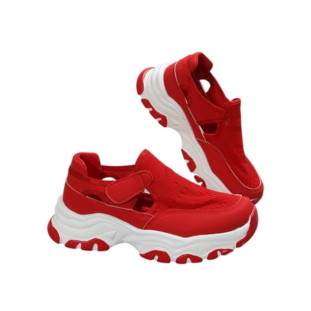 

Sanviglor Womens Casual Walking Shoe Magnetic Sneakers Thick Sole Athletic Shoes Fitness Comfort Non-slip Sport Sneaker Breathable Hollow Out Trainers Red 7.5