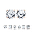 thumbnail image 1 of Pendientes JeenMata de moissanita de corte cojín de 0,5 quilates con solitario de 4 puntas y baño de oro rosa, 1 of 9